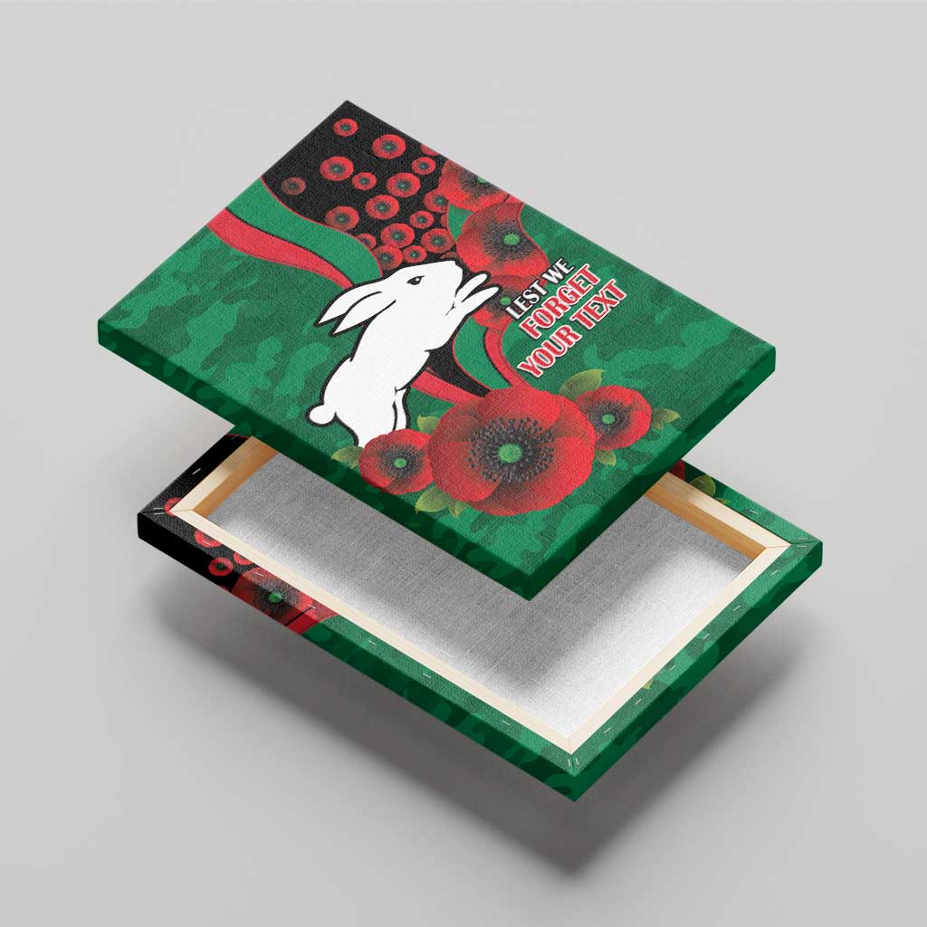 South Sydney Rabbitohs ANZAC Personalised Canvas Wall Art Lest We Forget Poppy Camo