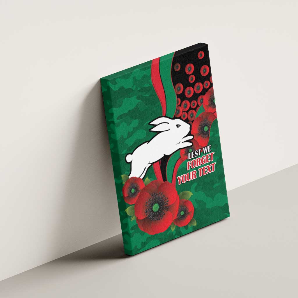 South Sydney Rabbitohs ANZAC Personalised Canvas Wall Art Lest We Forget Poppy Camo