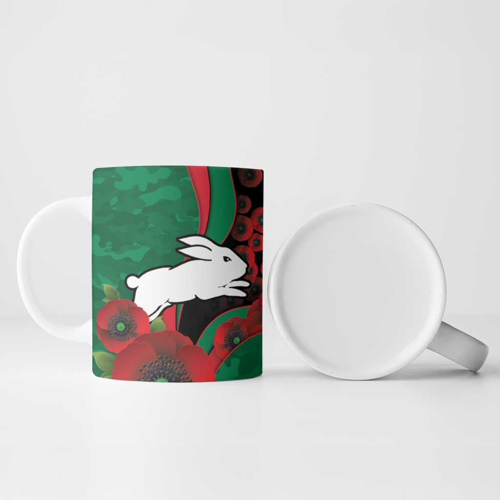 South Sydney Rabbitohs ANZAC Personalised Ceramic Mug Lest We Forget Poppy Camo