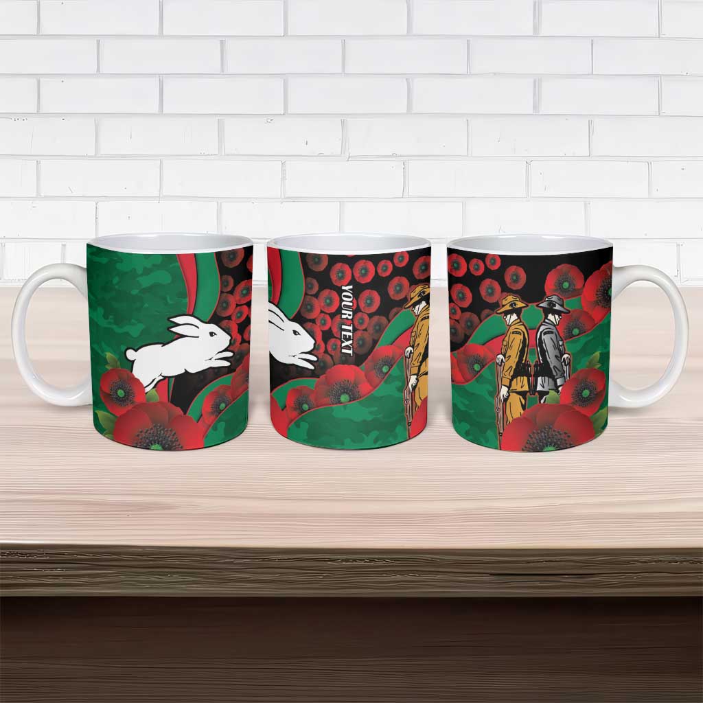 South Sydney Rabbitohs ANZAC Personalised Ceramic Mug Lest We Forget Poppy Camo