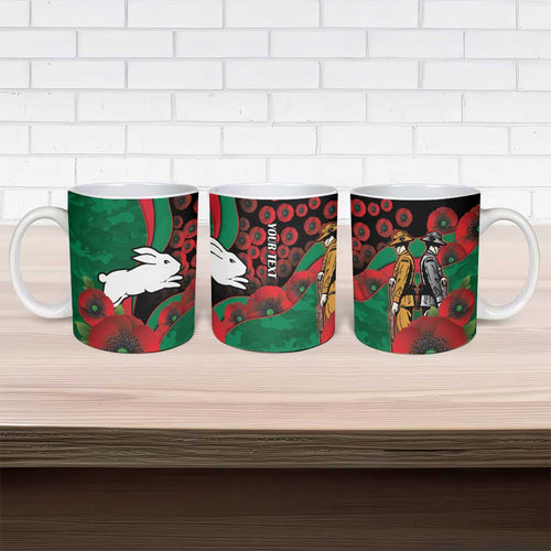 South Sydney Rabbitohs ANZAC Personalised Ceramic Mug Lest We Forget Poppy Camo