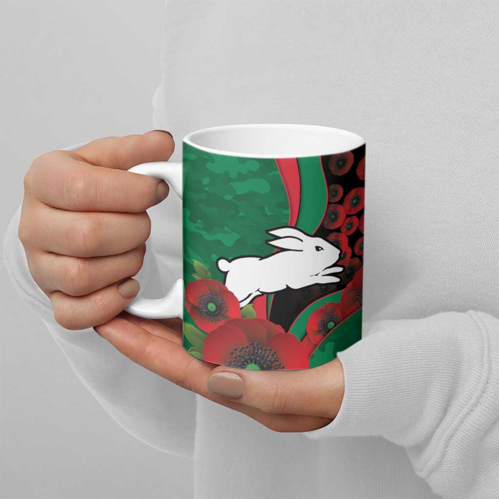 South Sydney Rabbitohs ANZAC Personalised Ceramic Mug Lest We Forget Poppy Camo