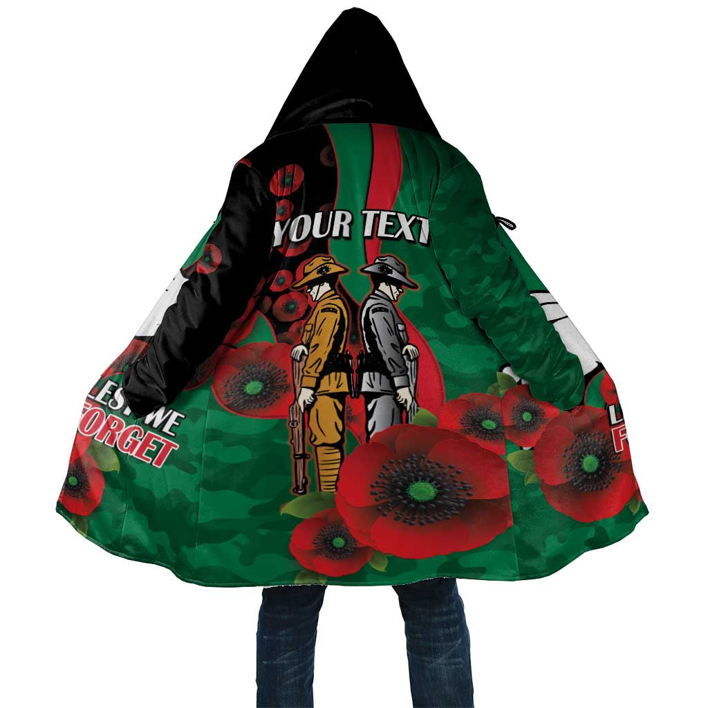 South Sydney Rabbitohs ANZAC Personalised Cloak Lest We Forget Poppy Camo
