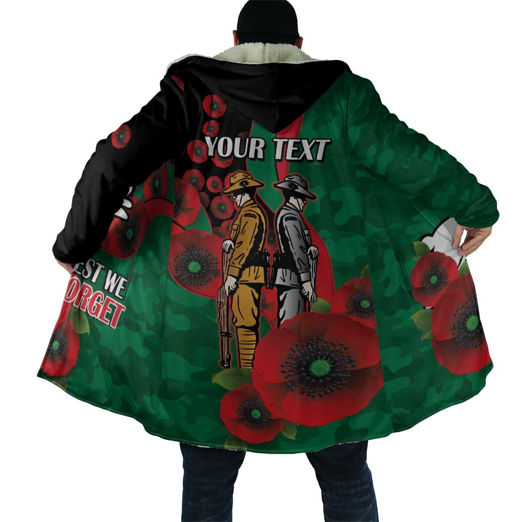 South Sydney Rabbitohs ANZAC Personalised Cloak Lest We Forget Poppy Camo