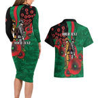 South Sydney Rabbitohs ANZAC Personalised Couples Matching Long Sleeve Bodycon Dress and Hawaiian Shirt Lest We Forget Poppy Camo