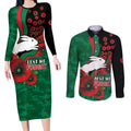 South Sydney Rabbitohs ANZAC Personalised Couples Matching Long Sleeve Bodycon Dress and Long Sleeve Button Shirt Lest We Forget Poppy Camo