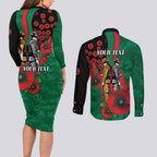 South Sydney Rabbitohs ANZAC Personalised Couples Matching Long Sleeve Bodycon Dress and Long Sleeve Button Shirt Lest We Forget Poppy Camo