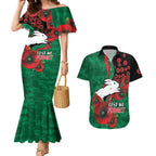South Sydney Rabbitohs ANZAC Personalised Couples Matching Mermaid Dress and Hawaiian Shirt Lest We Forget Poppy Camo