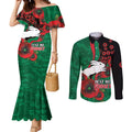 South Sydney Rabbitohs ANZAC Personalised Couples Matching Mermaid Dress and Long Sleeve Button Shirt Lest We Forget Poppy Camo