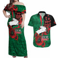 South Sydney Rabbitohs ANZAC Personalised Couples Matching Off Shoulder Maxi Dress and Hawaiian Shirt Lest We Forget Poppy Camo