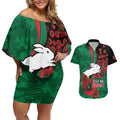 South Sydney Rabbitohs ANZAC Personalised Couples Matching Off Shoulder Short Dress and Hawaiian Shirt Lest We Forget Poppy Camo
