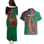 South Sydney Rabbitohs ANZAC Personalised Couples Matching Puletasi and Hawaiian Shirt Lest We Forget Poppy Camo