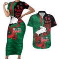 South Sydney Rabbitohs ANZAC Personalised Couples Matching Short Sleeve Bodycon Dress and Hawaiian Shirt Lest We Forget Poppy Camo