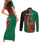 South Sydney Rabbitohs ANZAC Personalised Couples Matching Short Sleeve Bodycon Dress and Long Sleeve Button Shirt Lest We Forget Poppy Camo
