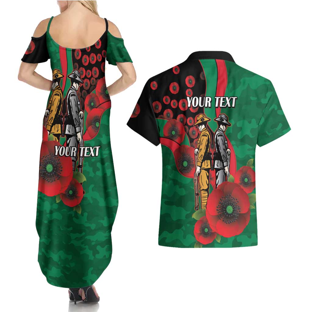 South Sydney Rabbitohs ANZAC Personalised Couples Matching Summer Maxi Dress and Hawaiian Shirt Lest We Forget Poppy Camo