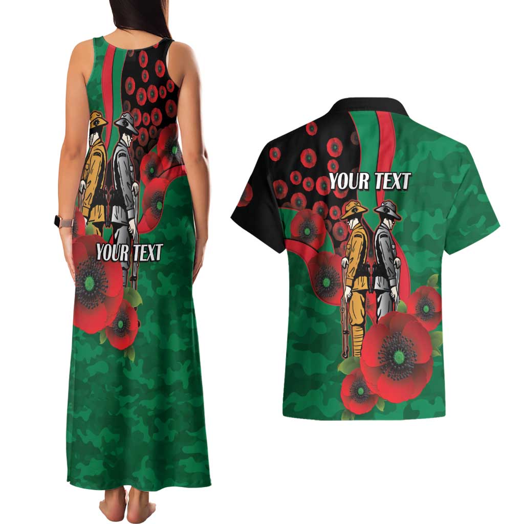 South Sydney Rabbitohs ANZAC Personalised Couples Matching Tank Maxi Dress and Hawaiian Shirt Lest We Forget Poppy Camo