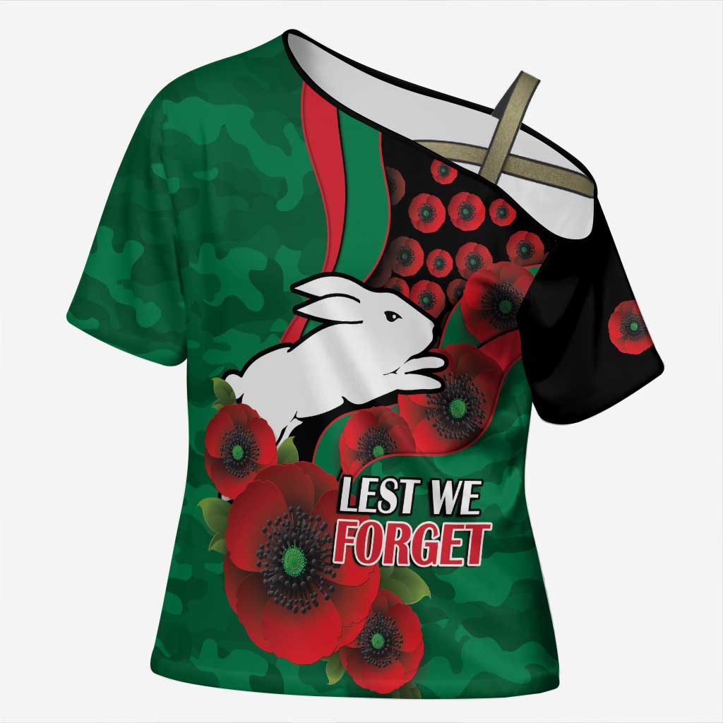 South Sydney Rabbitohs ANZAC Personalised Cross Shoulder Shirt Lest We Forget Poppy Camo