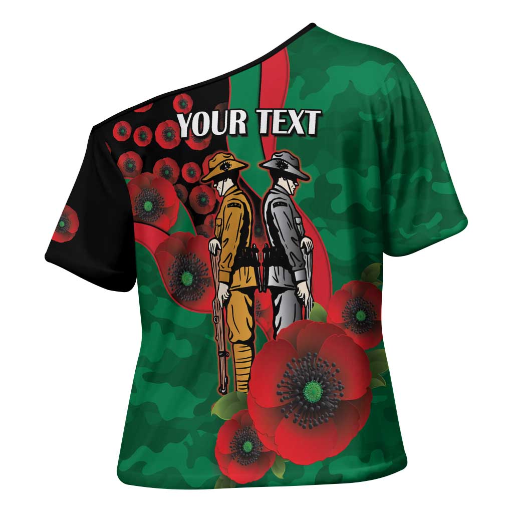 South Sydney Rabbitohs ANZAC Personalised Cross Shoulder Shirt Lest We Forget Poppy Camo
