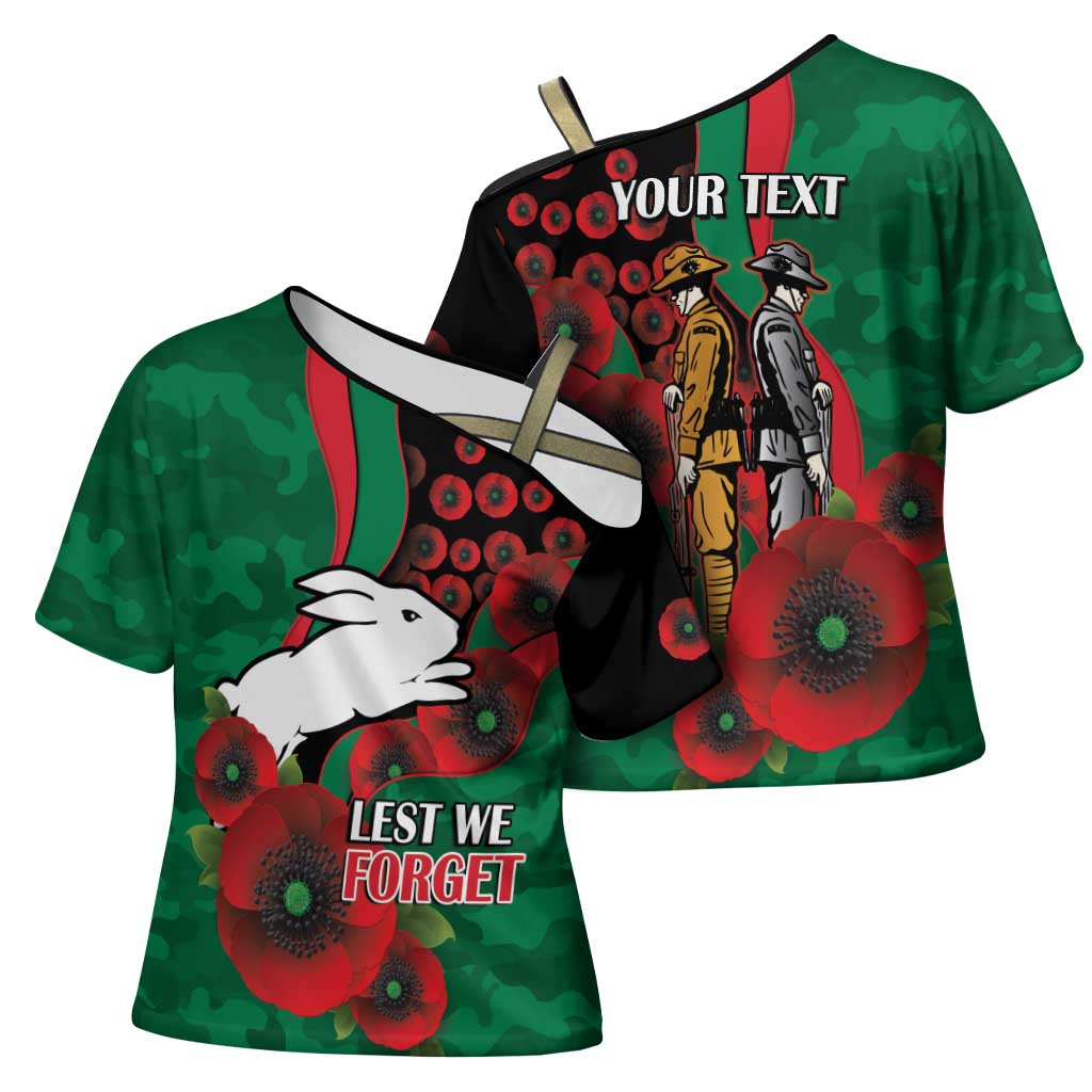 South Sydney Rabbitohs ANZAC Personalised Cross Shoulder Shirt Lest We Forget Poppy Camo