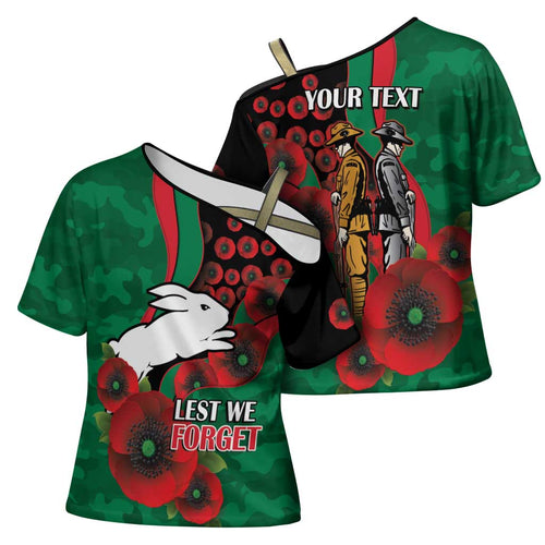 South Sydney Rabbitohs ANZAC Personalised Cross Shoulder Shirt Lest We Forget Poppy Camo