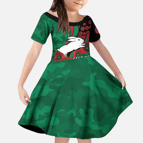 South Sydney Rabbitohs ANZAC Personalised Family Matching Mermaid Dress and Hawaiian Shirt Lest We Forget Poppy Camo