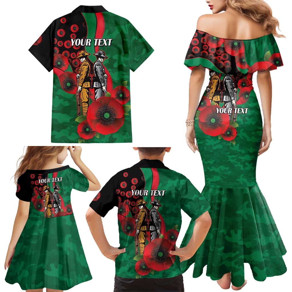South Sydney Rabbitohs ANZAC Personalised Family Matching Mermaid Dress and Hawaiian Shirt Lest We Forget Poppy Camo