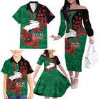 South Sydney Rabbitohs ANZAC Personalised Family Matching Off The Shoulder Long Sleeve Dress and Hawaiian Shirt Lest We Forget Poppy Camo