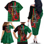 South Sydney Rabbitohs ANZAC Personalised Family Matching Off The Shoulder Long Sleeve Dress and Hawaiian Shirt Lest We Forget Poppy Camo