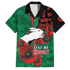 South Sydney Rabbitohs ANZAC Personalised Family Matching Off Shoulder Maxi Dress and Hawaiian Shirt Lest We Forget Poppy Camo