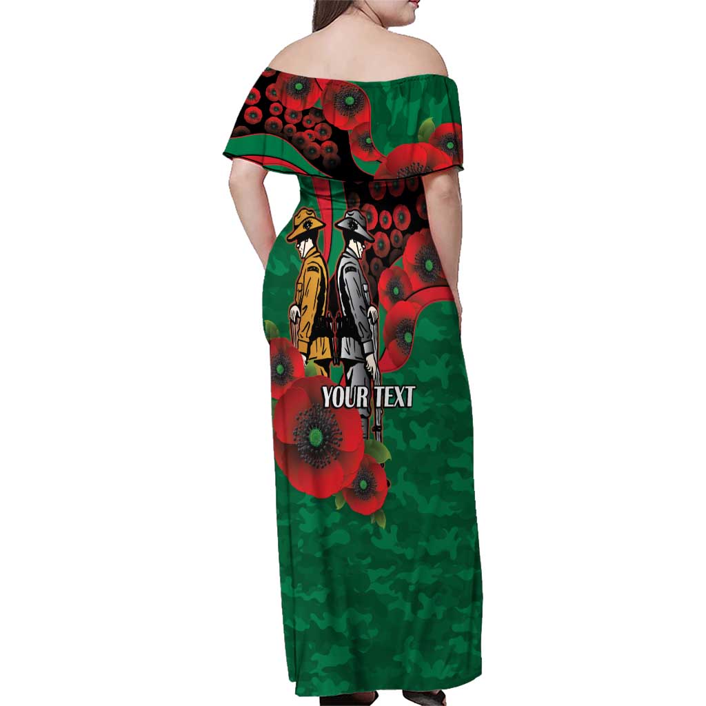 South Sydney Rabbitohs ANZAC Personalised Family Matching Off Shoulder Maxi Dress and Hawaiian Shirt Lest We Forget Poppy Camo