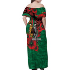South Sydney Rabbitohs ANZAC Personalised Family Matching Off Shoulder Maxi Dress and Hawaiian Shirt Lest We Forget Poppy Camo