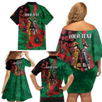 South Sydney Rabbitohs ANZAC Personalised Family Matching Off Shoulder Short Dress and Hawaiian Shirt Lest We Forget Poppy Camo