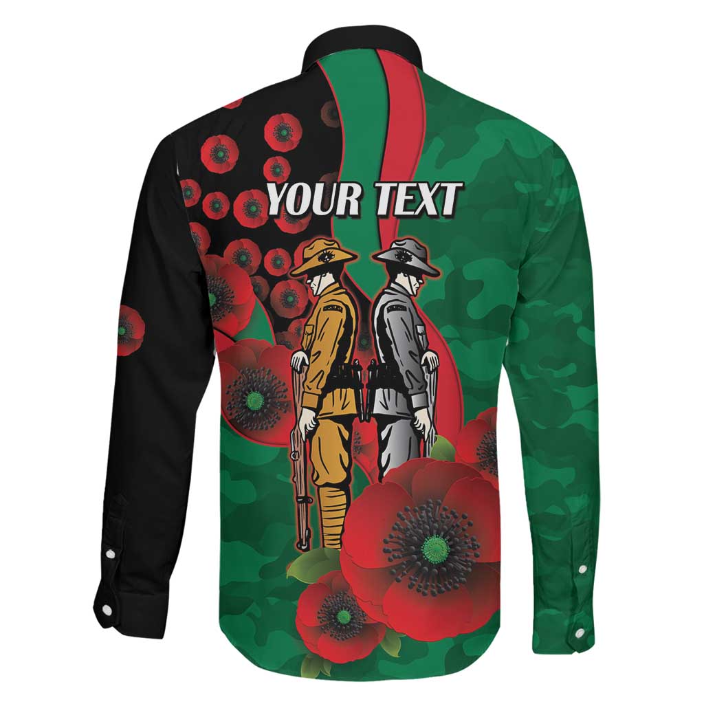 South Sydney Rabbitohs ANZAC Personalised Family Matching Off Shoulder Short Dress and Hawaiian Shirt Lest We Forget Poppy Camo