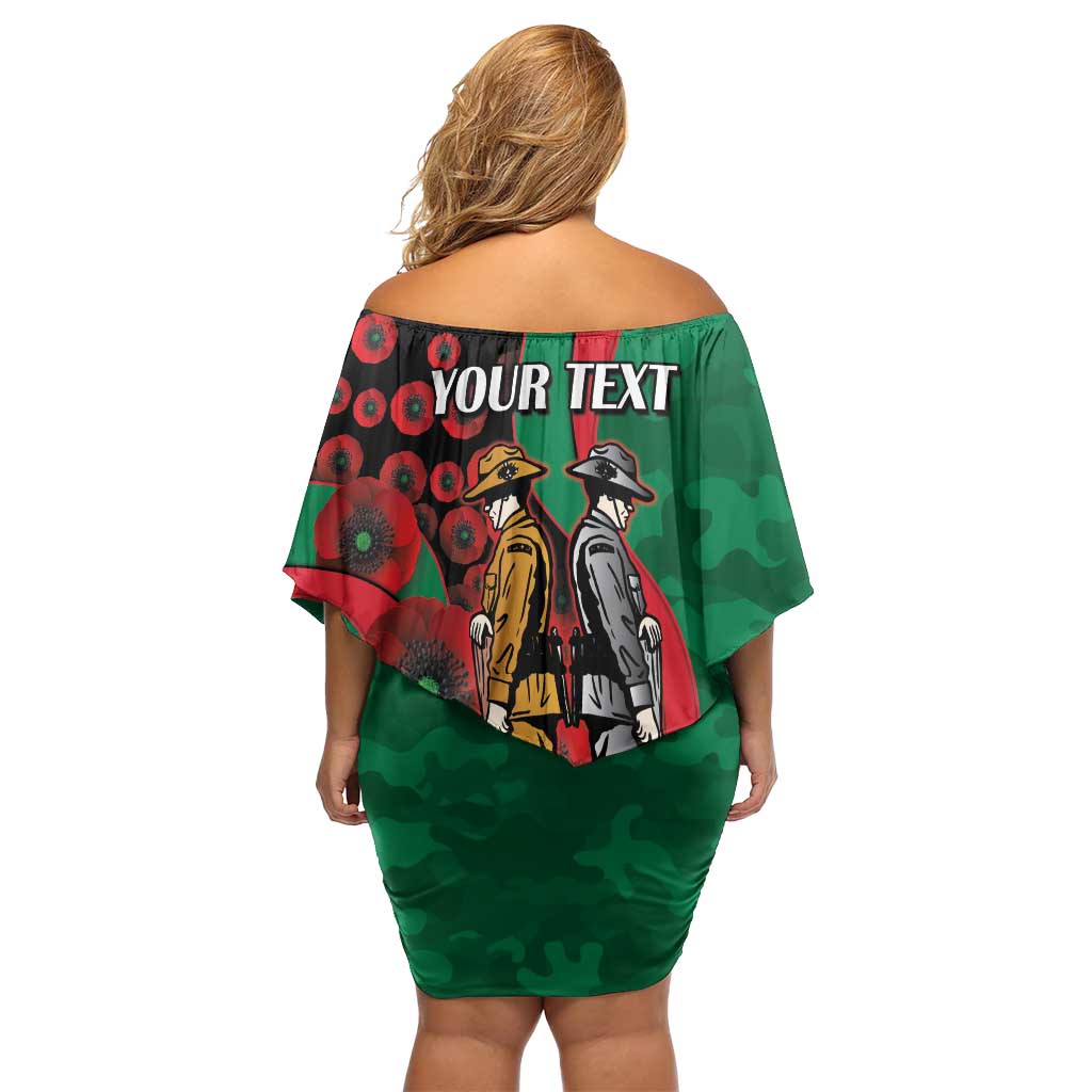 South Sydney Rabbitohs ANZAC Personalised Family Matching Off Shoulder Short Dress and Hawaiian Shirt Lest We Forget Poppy Camo