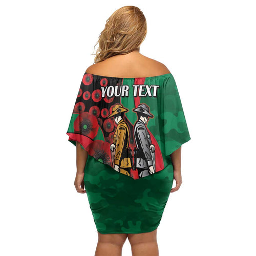 South Sydney Rabbitohs ANZAC Personalised Family Matching Off Shoulder Short Dress and Hawaiian Shirt Lest We Forget Poppy Camo