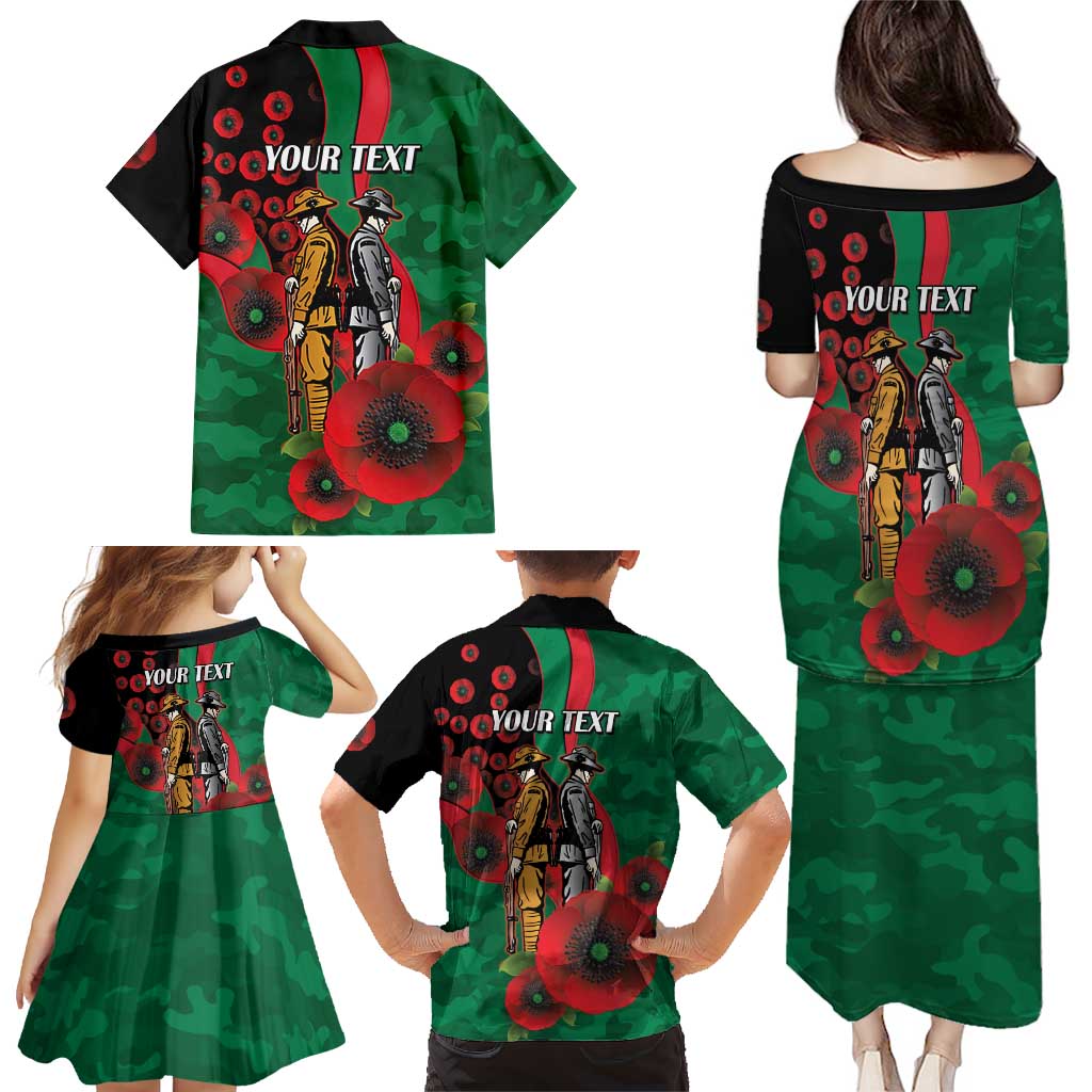 South Sydney Rabbitohs ANZAC Personalised Family Matching Puletasi and Hawaiian Shirt Lest We Forget Poppy Camo
