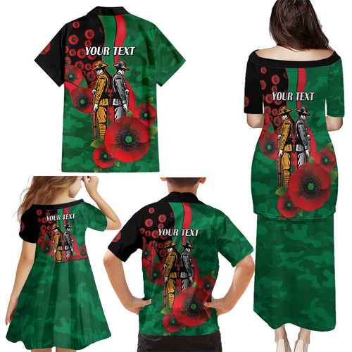South Sydney Rabbitohs ANZAC Personalised Family Matching Puletasi and Hawaiian Shirt Lest We Forget Poppy Camo