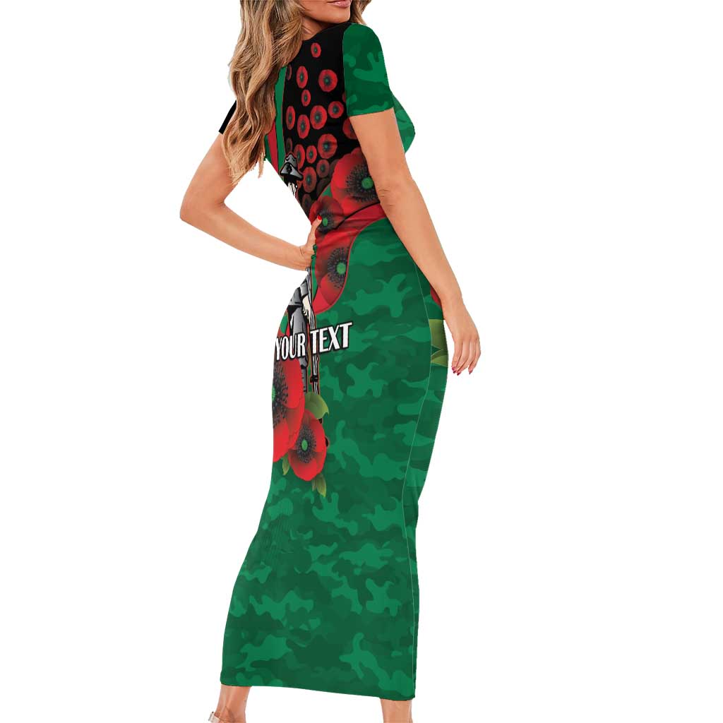 South Sydney Rabbitohs ANZAC Personalised Family Matching Short Sleeve Bodycon Dress and Hawaiian Shirt Lest We Forget Poppy Camo