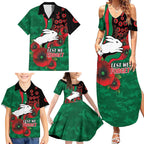 South Sydney Rabbitohs ANZAC Personalised Family Matching Summer Maxi Dress and Hawaiian Shirt Lest We Forget Poppy Camo