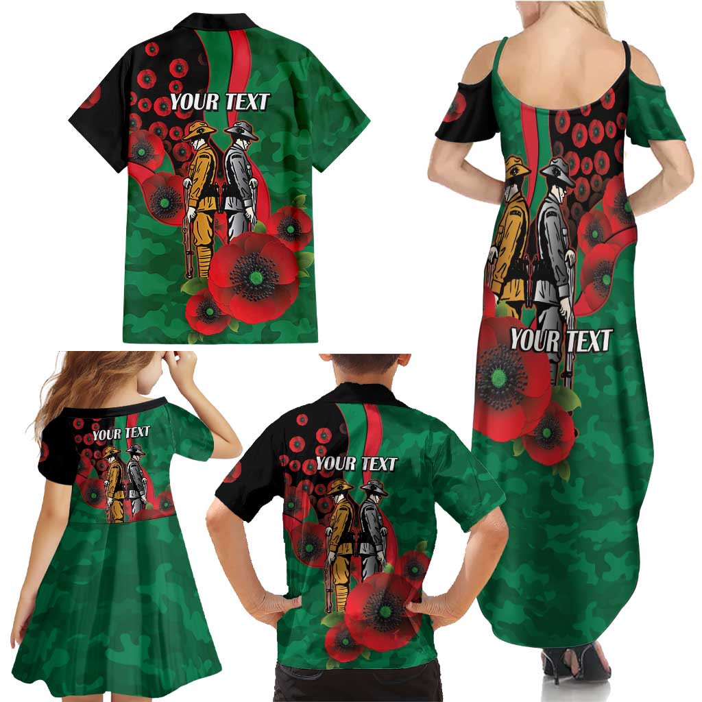 South Sydney Rabbitohs ANZAC Personalised Family Matching Summer Maxi Dress and Hawaiian Shirt Lest We Forget Poppy Camo