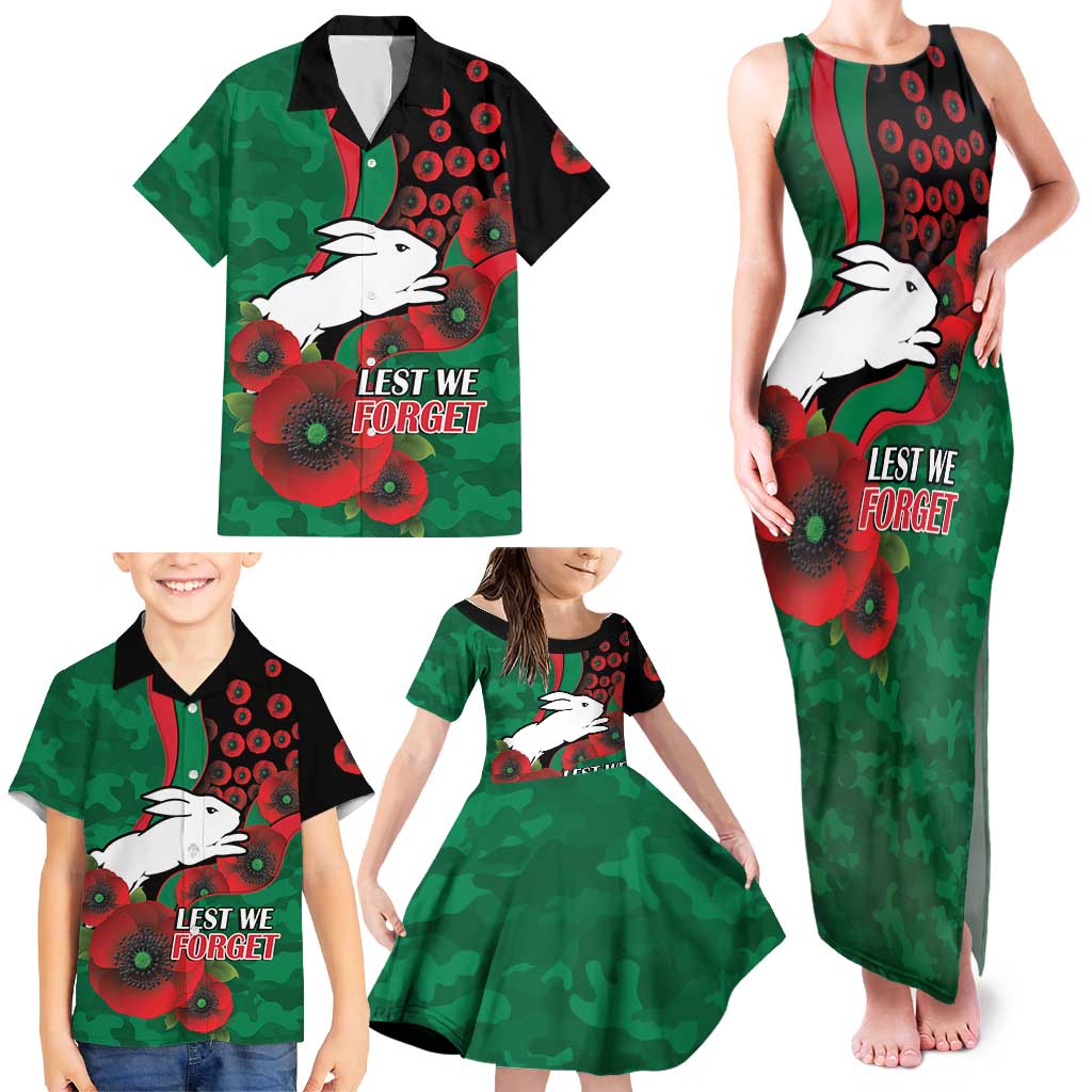 South Sydney Rabbitohs ANZAC Personalised Family Matching Tank Maxi Dress and Hawaiian Shirt Lest We Forget Poppy Camo