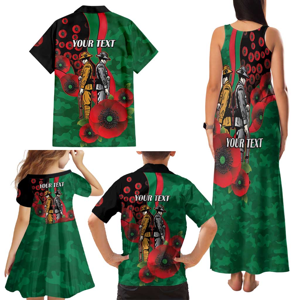 South Sydney Rabbitohs ANZAC Personalised Family Matching Tank Maxi Dress and Hawaiian Shirt Lest We Forget Poppy Camo