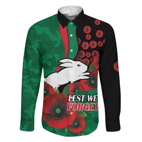South Sydney Rabbitohs ANZAC Personalised Family Matching Tank Maxi Dress and Hawaiian Shirt Lest We Forget Poppy Camo