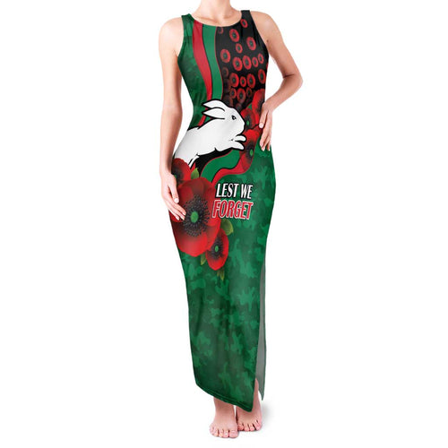 South Sydney Rabbitohs ANZAC Personalised Family Matching Tank Maxi Dress and Hawaiian Shirt Lest We Forget Poppy Camo