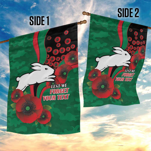South Sydney Rabbitohs ANZAC Personalised Garden Flag Lest We Forget Poppy Camo