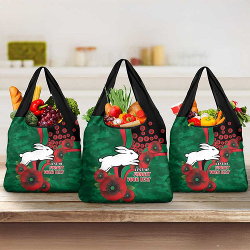 South Sydney Rabbitohs ANZAC Personalised Grocery Bag Lest We Forget Poppy Camo
