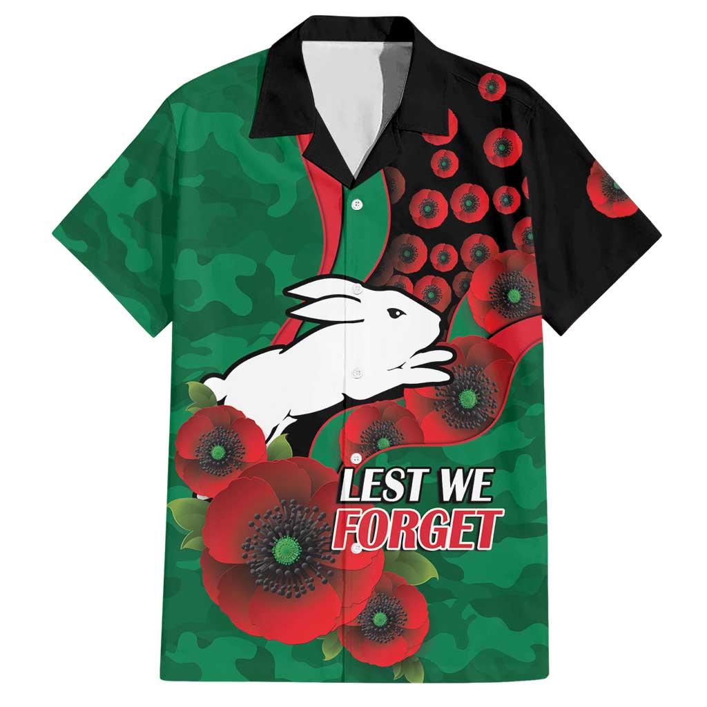 South Sydney Rabbitohs ANZAC Personalised Hawaiian Shirt Lest We Forget Poppy Camo