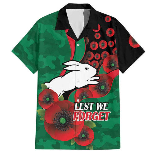 South Sydney Rabbitohs ANZAC Personalised Hawaiian Shirt Lest We Forget Poppy Camo