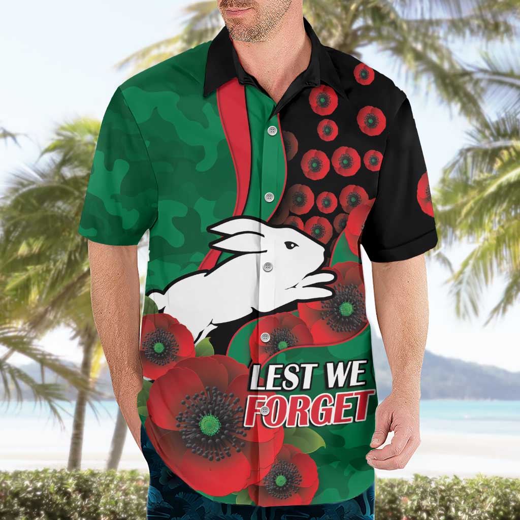South Sydney Rabbitohs ANZAC Personalised Hawaiian Shirt Lest We Forget Poppy Camo