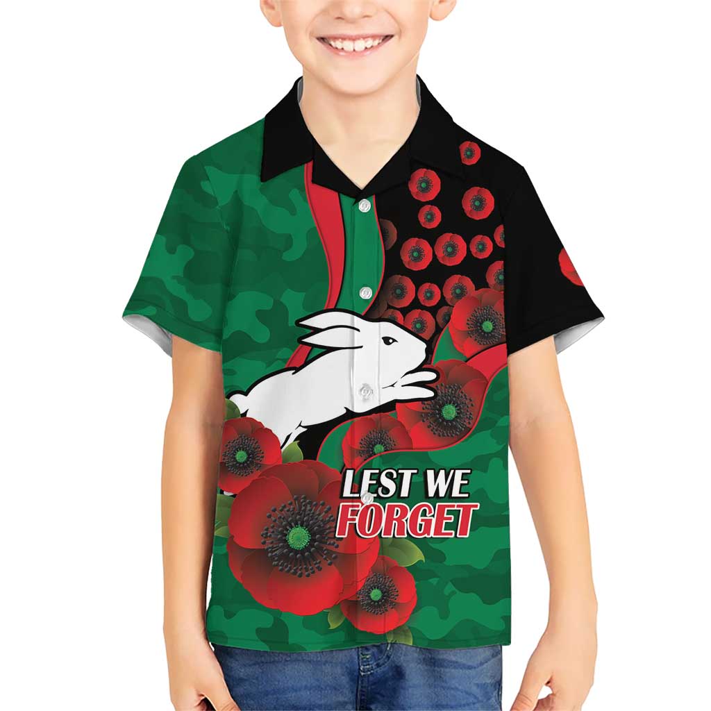 South Sydney Rabbitohs ANZAC Personalised Hawaiian Shirt Lest We Forget Poppy Camo